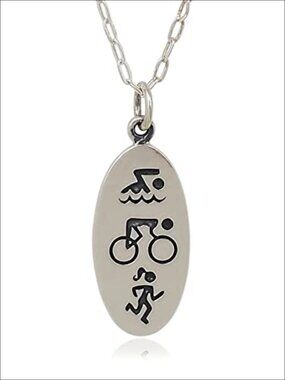 Triathlon Swim Bike Run 925 Sterling Silver Charm Necklace Women 18"